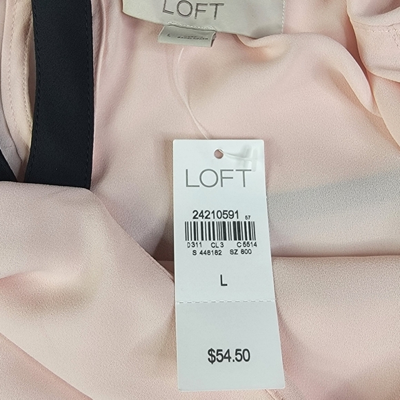 Loft Pink On/Off Shoulder Ruffle Blouse Black Trim Size Large Ann Taylor NWT - Picture 4 of 6